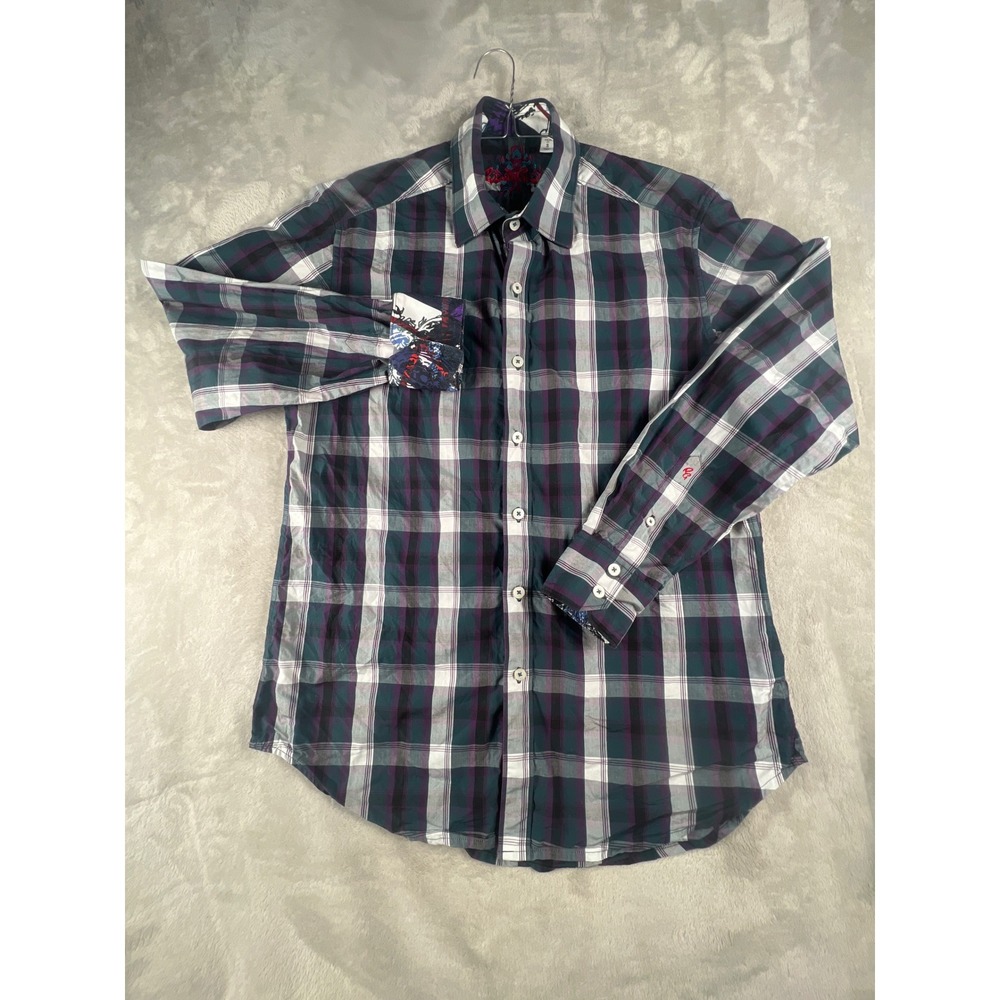 Robert Graham Mens Classic Fit Plaid Button Down Shirt Purple Green White Size S